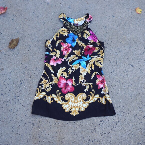 Vintage Cache Silk Beaded Halter Top S Floral Baroque Glam Blouse Flowy - Picture 12 of 12